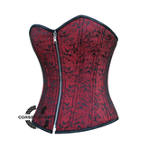 Red Black Brocade Reversible Corset Steampunk Zipper Halloween Overbust Top